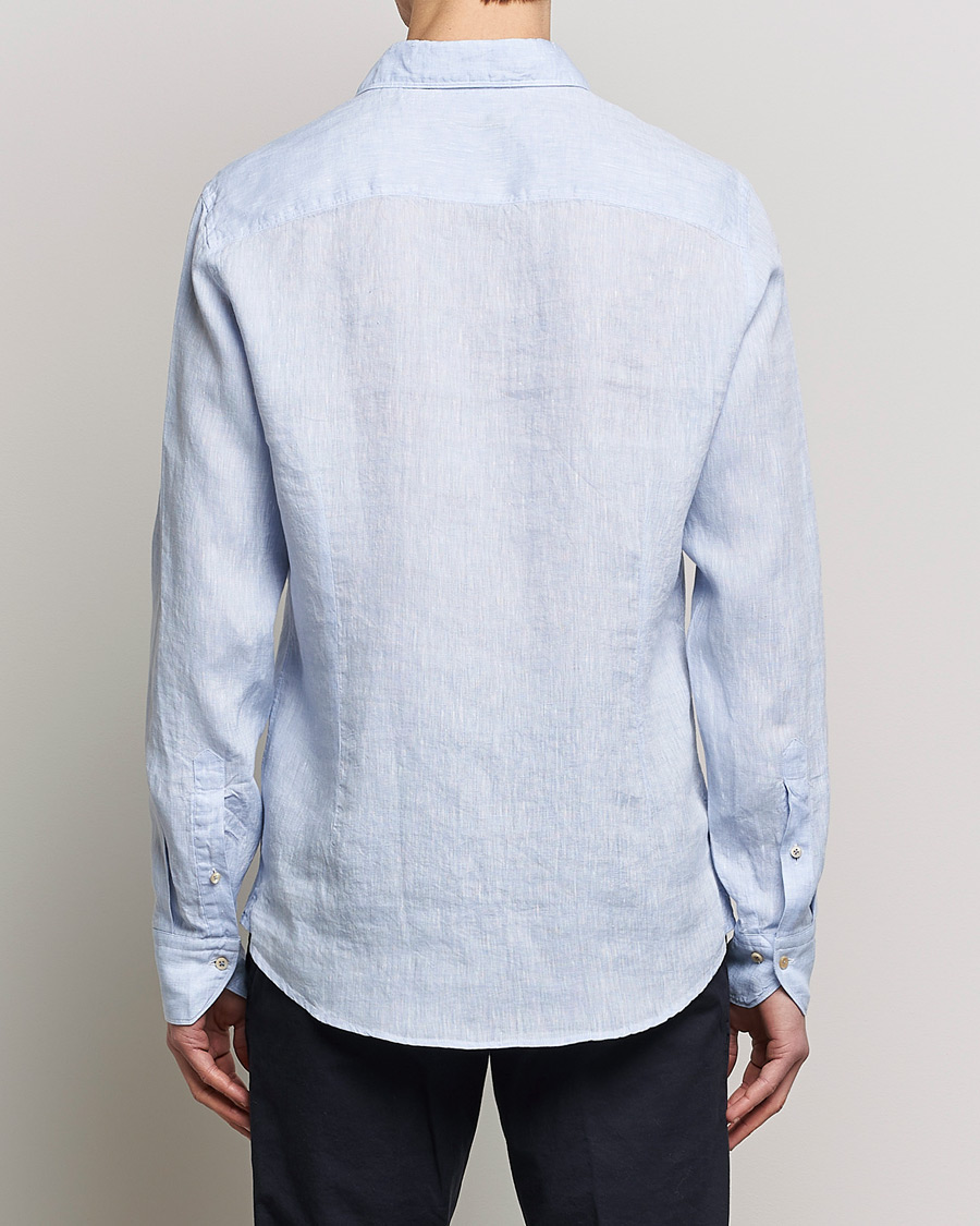 Homme | Chemises | Stenströms | Slimline Cut Away Linen Shirt Light Blue