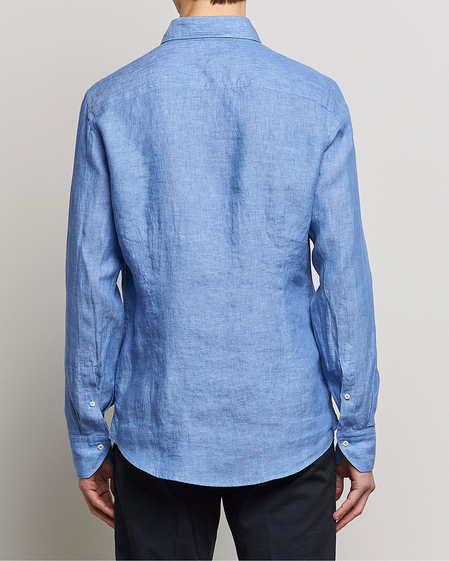 Homme | Chemises | Stenströms | Slimline Cut Away Linen Shirt Mid Blue