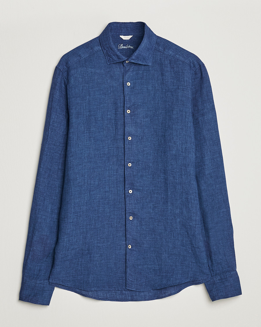Homme | Chemises | Stenströms | Slimline Cut Away Linen Shirt Dark Blue
