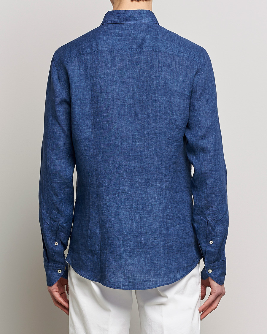 Homme | Chemises | Stenströms | Slimline Cut Away Linen Shirt Dark Blue