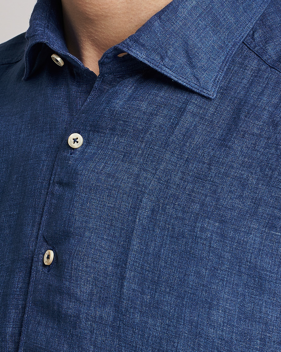 Homme | Chemises | Stenströms | Slimline Cut Away Linen Shirt Dark Blue
