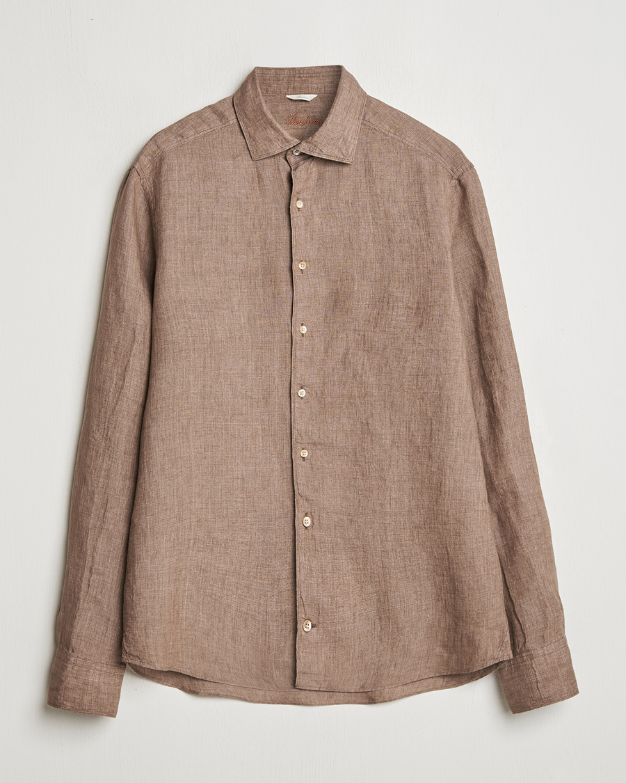Homme | Chemises | Stenströms | Slimline Cut Away Linen Shirt Brown