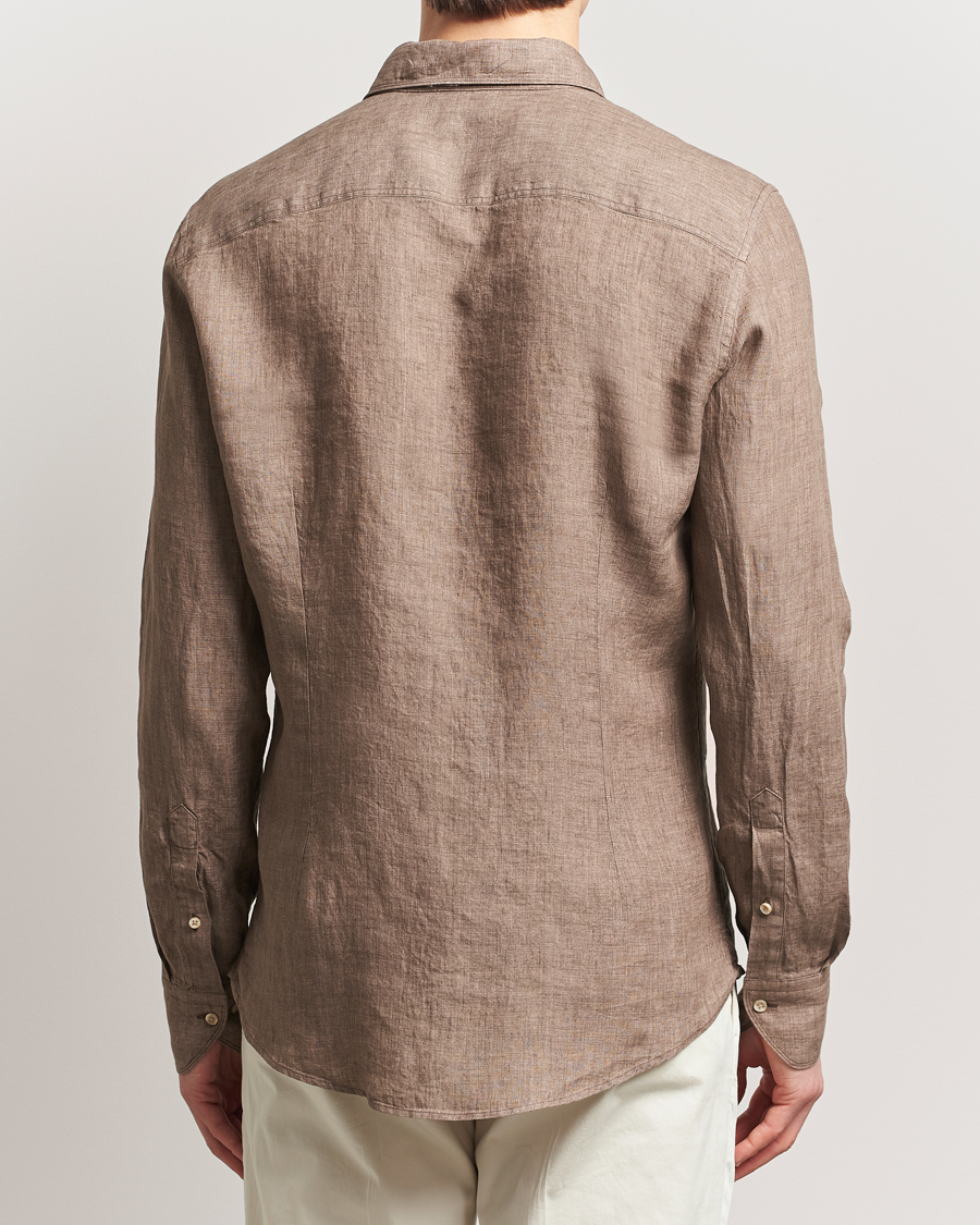 Homme | Chemises | Stenströms | Slimline Cut Away Linen Shirt Brown