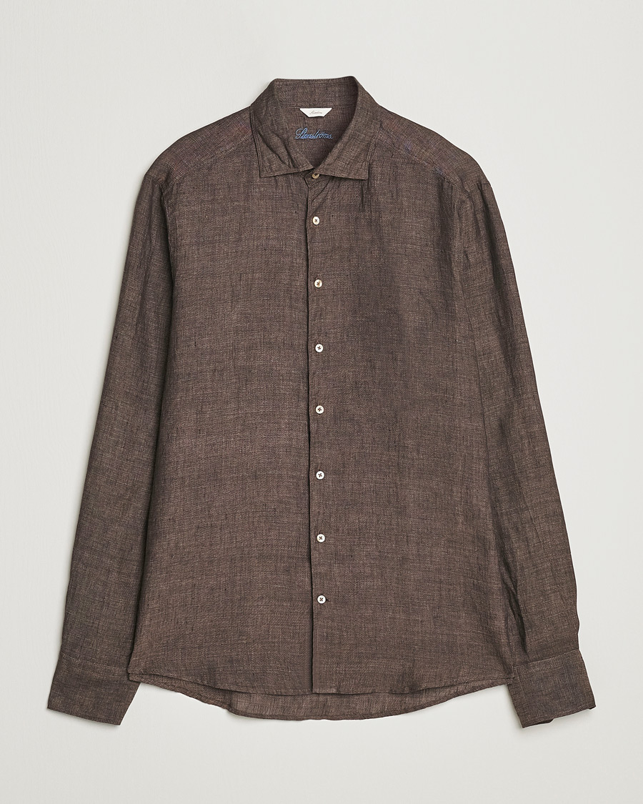 Homme | Chemises | Stenströms | Slimline Cut Away Linen Shirt Dark Brown