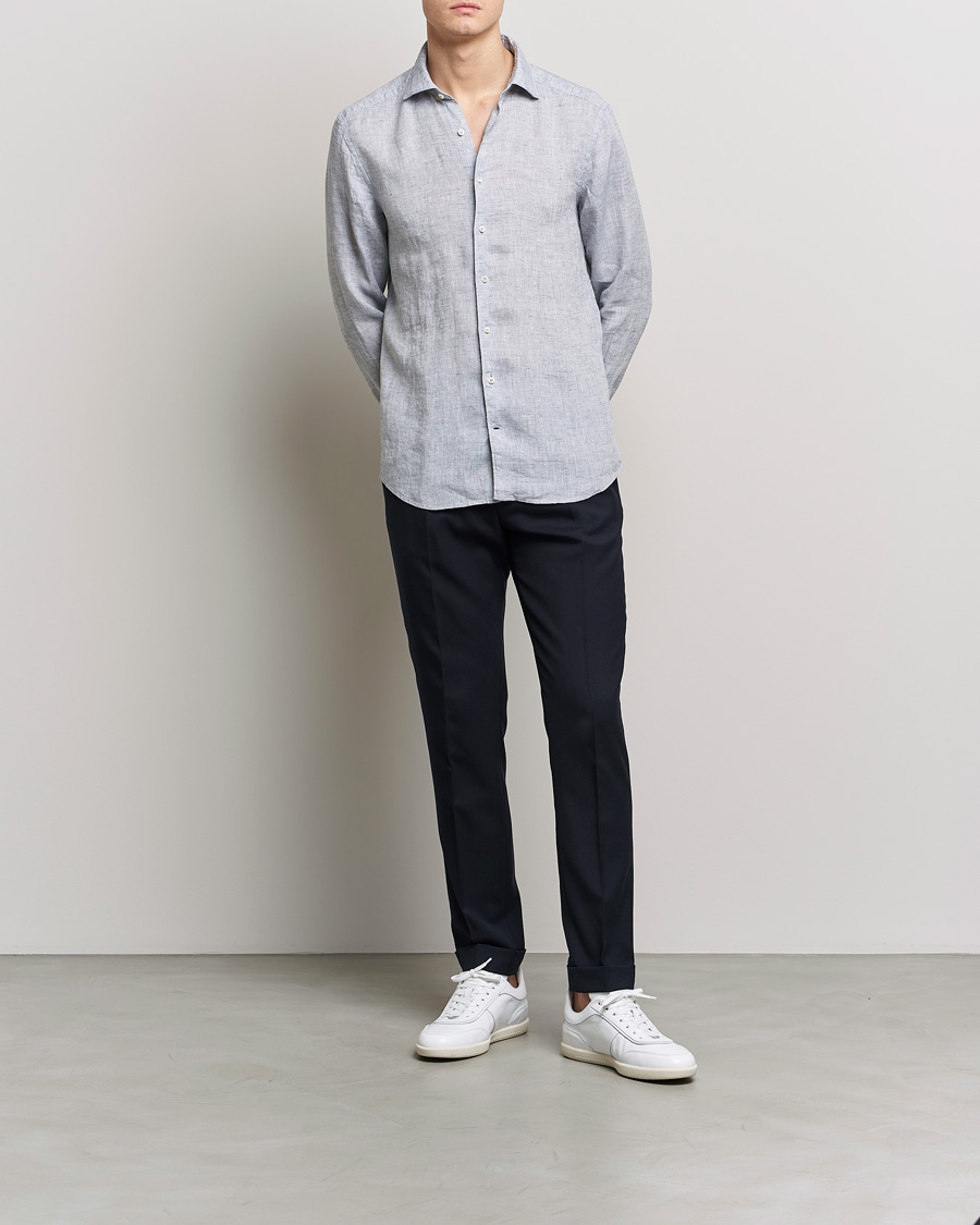 Homme | Chemises | Stenströms | Slimline Cut Away Linen Shirt Grey