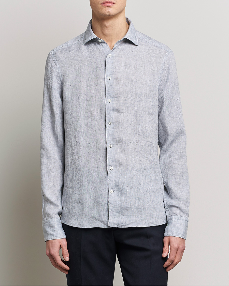 Homme | Chemises | Stenströms | Slimline Cut Away Linen Shirt Grey