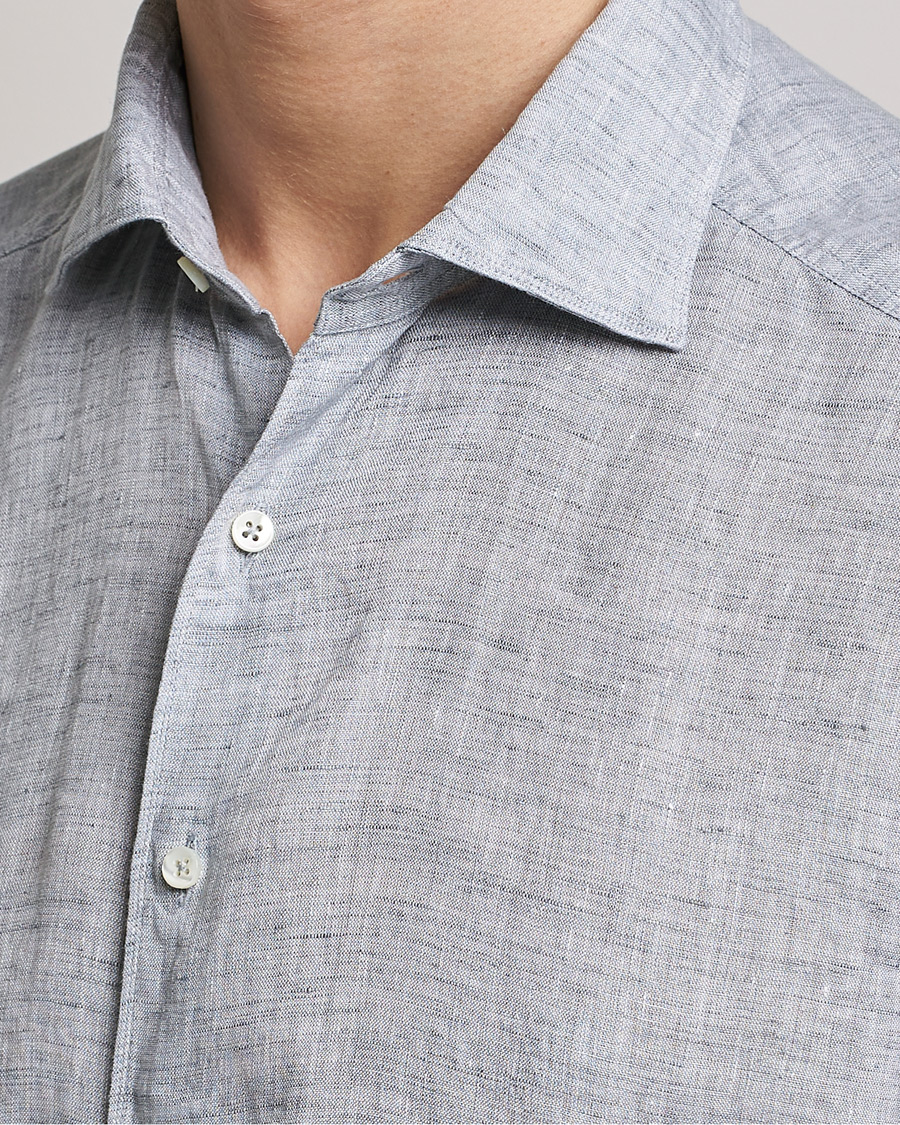 Homme | Chemises | Stenströms | Slimline Cut Away Linen Shirt Grey
