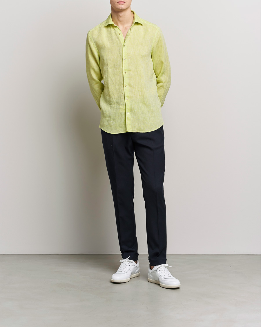 Homme | Chemises | Stenströms | Slimline Cut Away Linen Shirt Pistachio