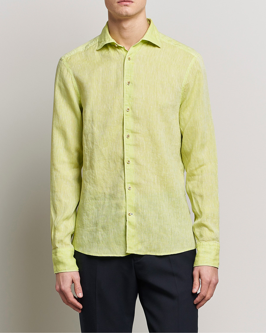 Homme | Chemises | Stenströms | Slimline Cut Away Linen Shirt Pistachio