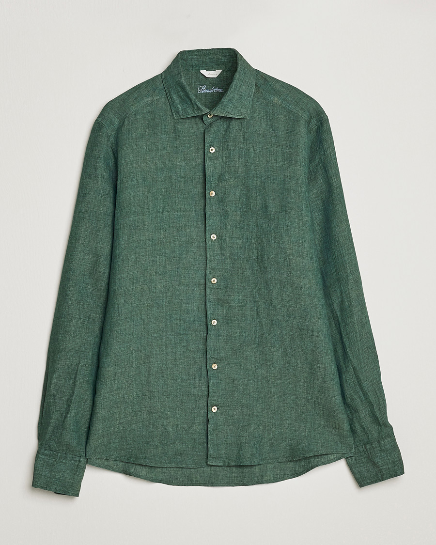 Homme | Chemises | Stenströms | Slimline Cut Away Linen Shirt Dark Green