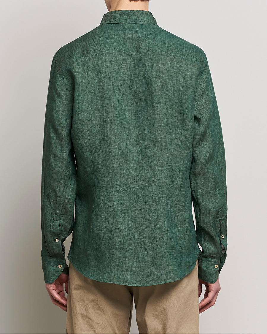 Homme | Chemises | Stenströms | Slimline Cut Away Linen Shirt Dark Green