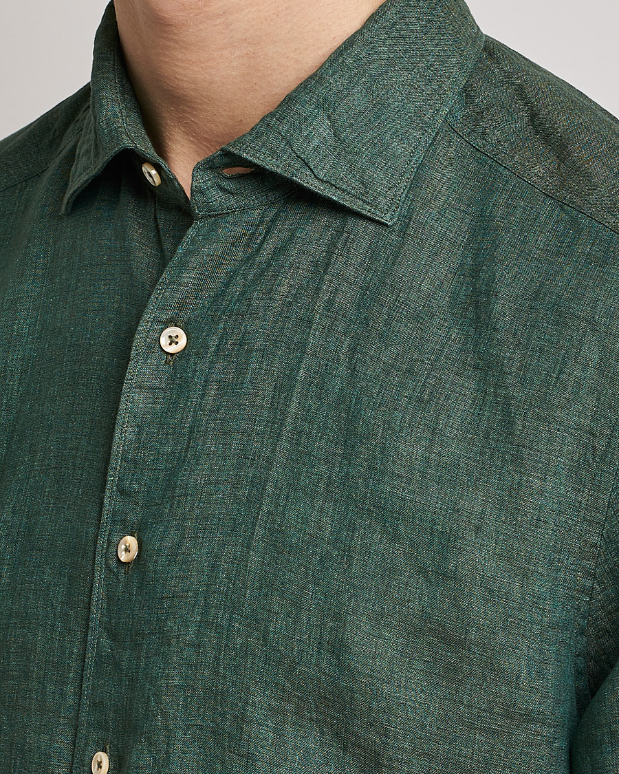 Homme | Chemises | Stenströms | Slimline Cut Away Linen Shirt Dark Green