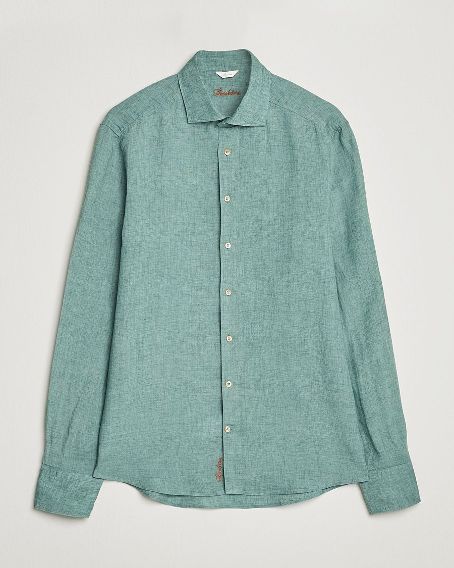 Homme | Chemises | Stenströms | Slimline Cut Away Linen Shirt Deep Green