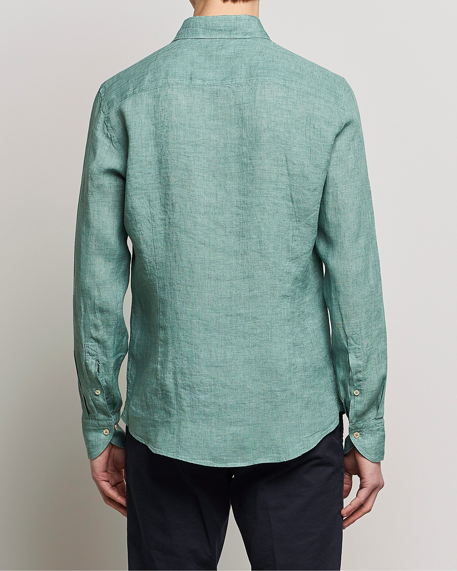 Homme | Chemises | Stenströms | Slimline Cut Away Linen Shirt Deep Green