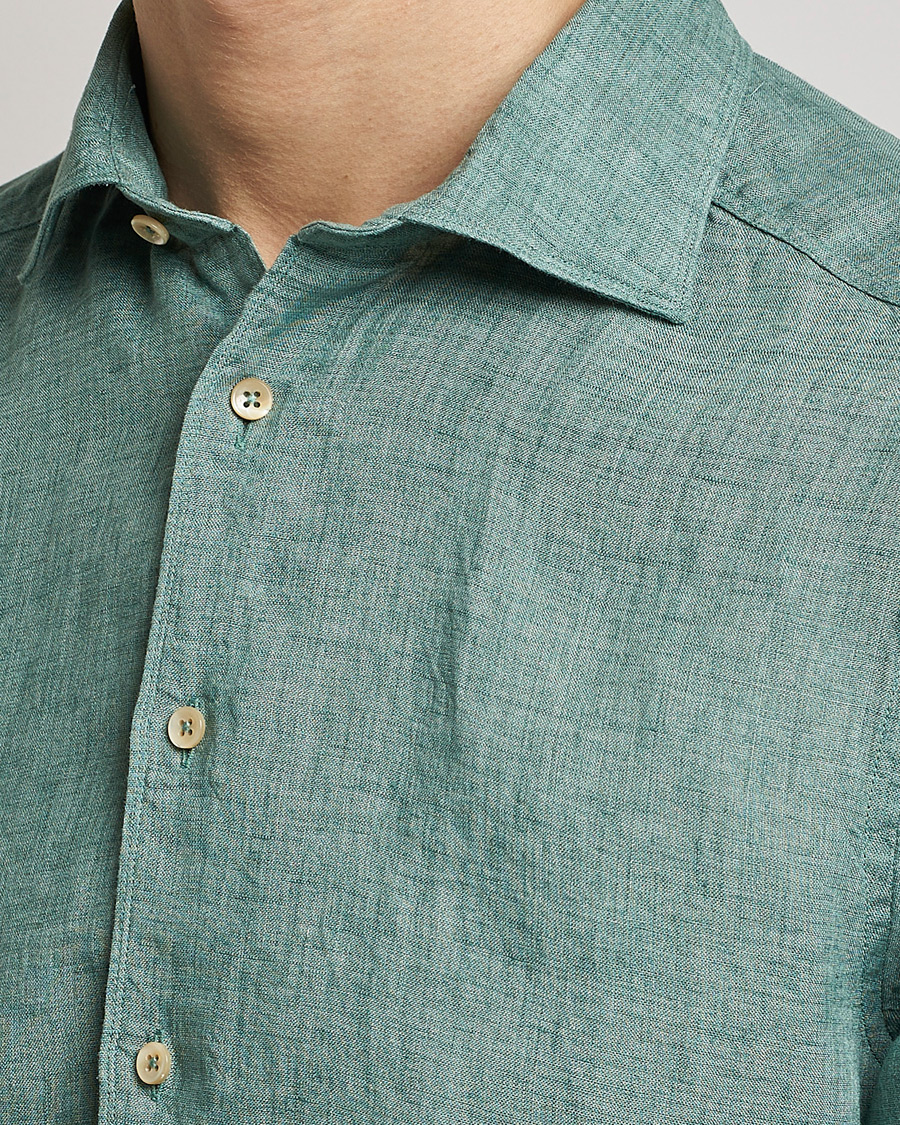 Homme | Chemises | Stenströms | Slimline Cut Away Linen Shirt Deep Green