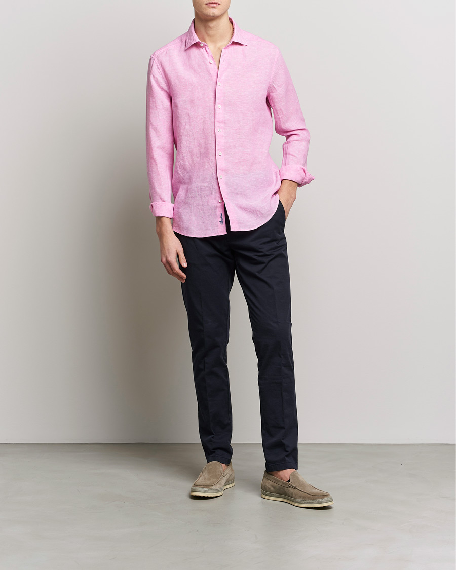 Homme | Chemises | Stenströms | Slimline Cut Away Linen Shirt Pink