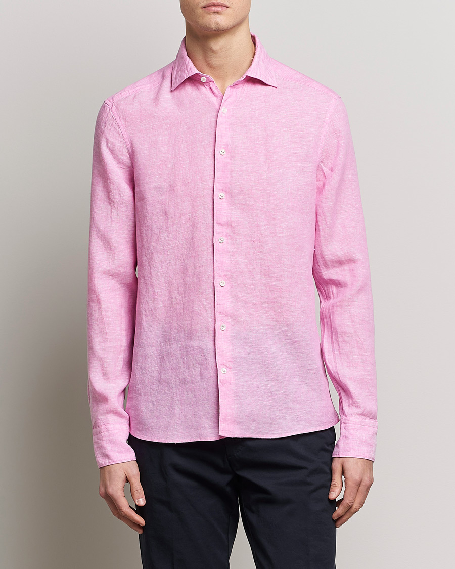 Homme | Chemises | Stenströms | Slimline Cut Away Linen Shirt Pink