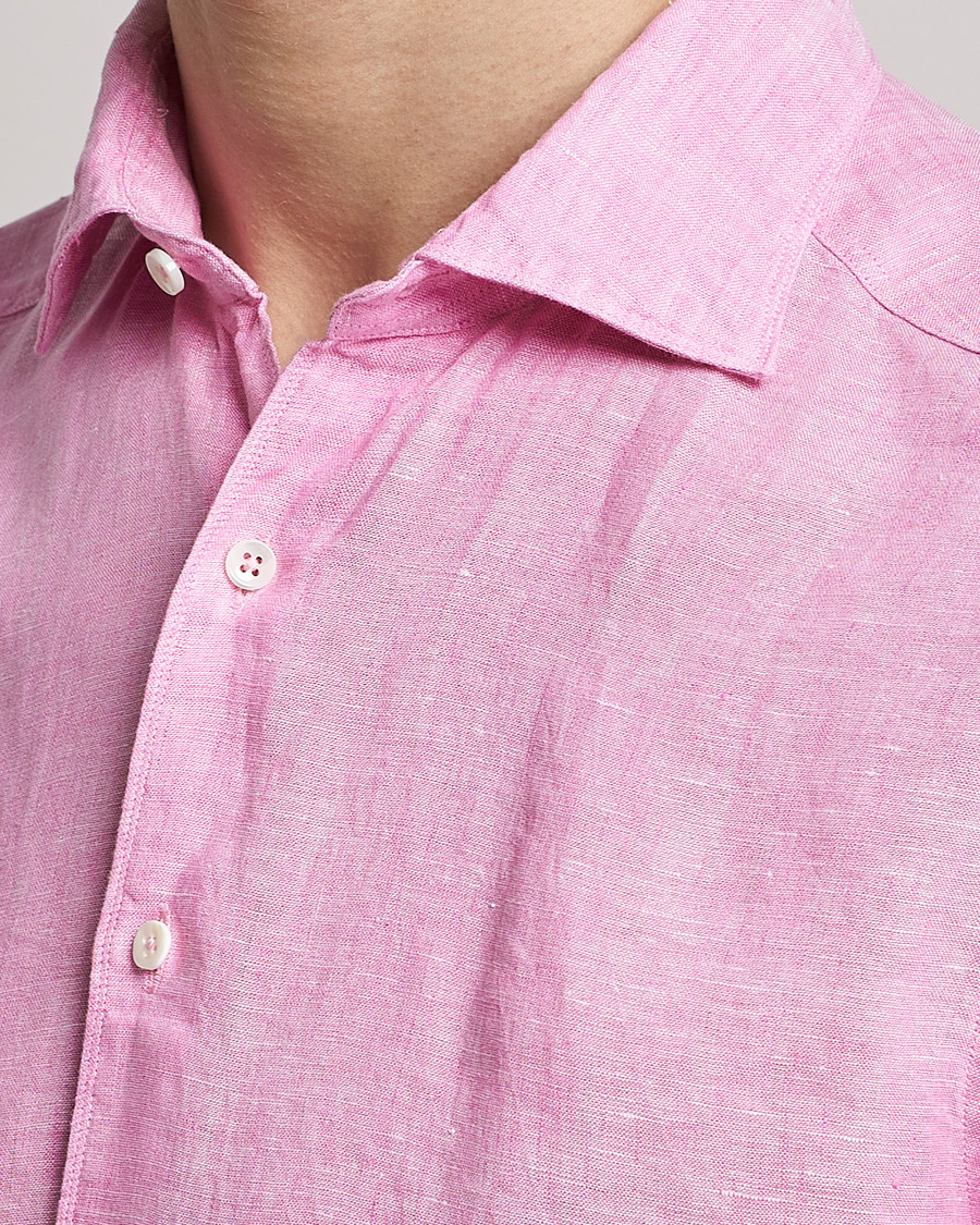 Homme | Chemises | Stenströms | Slimline Cut Away Linen Shirt Pink