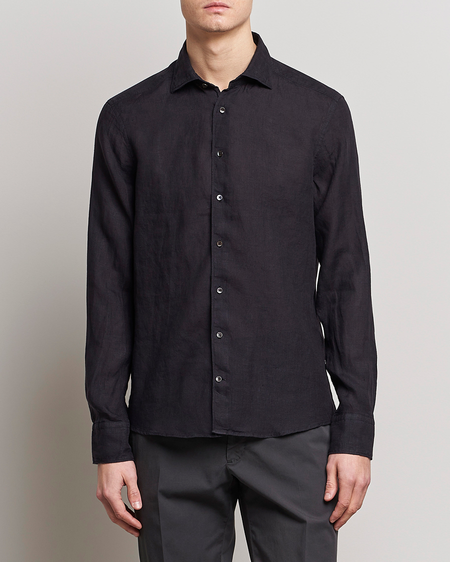 Homme | Casual | Stenströms | Slimline Cut Away Linen Shirt Black