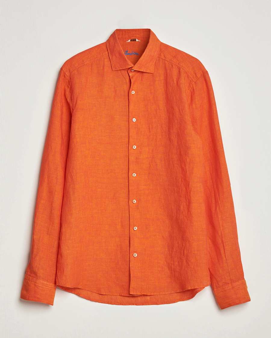 Homme | Chemises | Stenströms | Slimline Cut Away Linen Shirt Orange