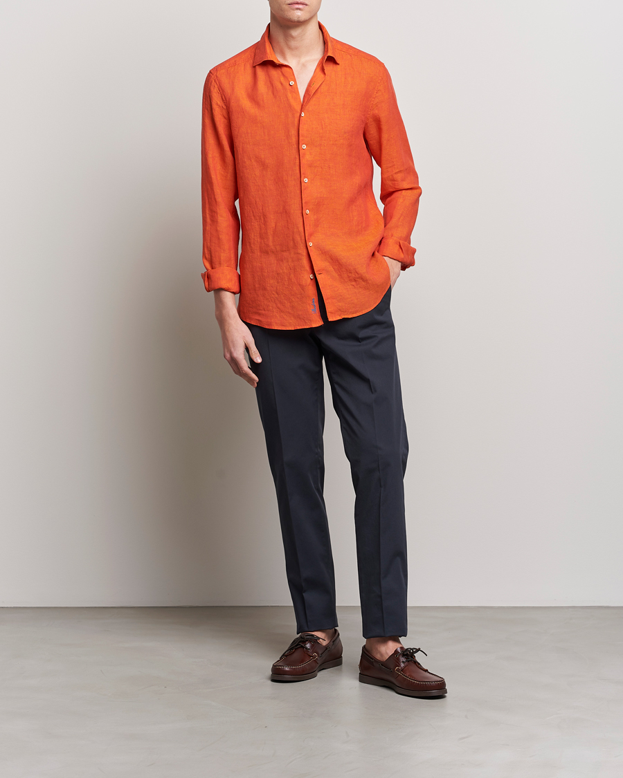 Homme | Chemises | Stenströms | Slimline Cut Away Linen Shirt Orange