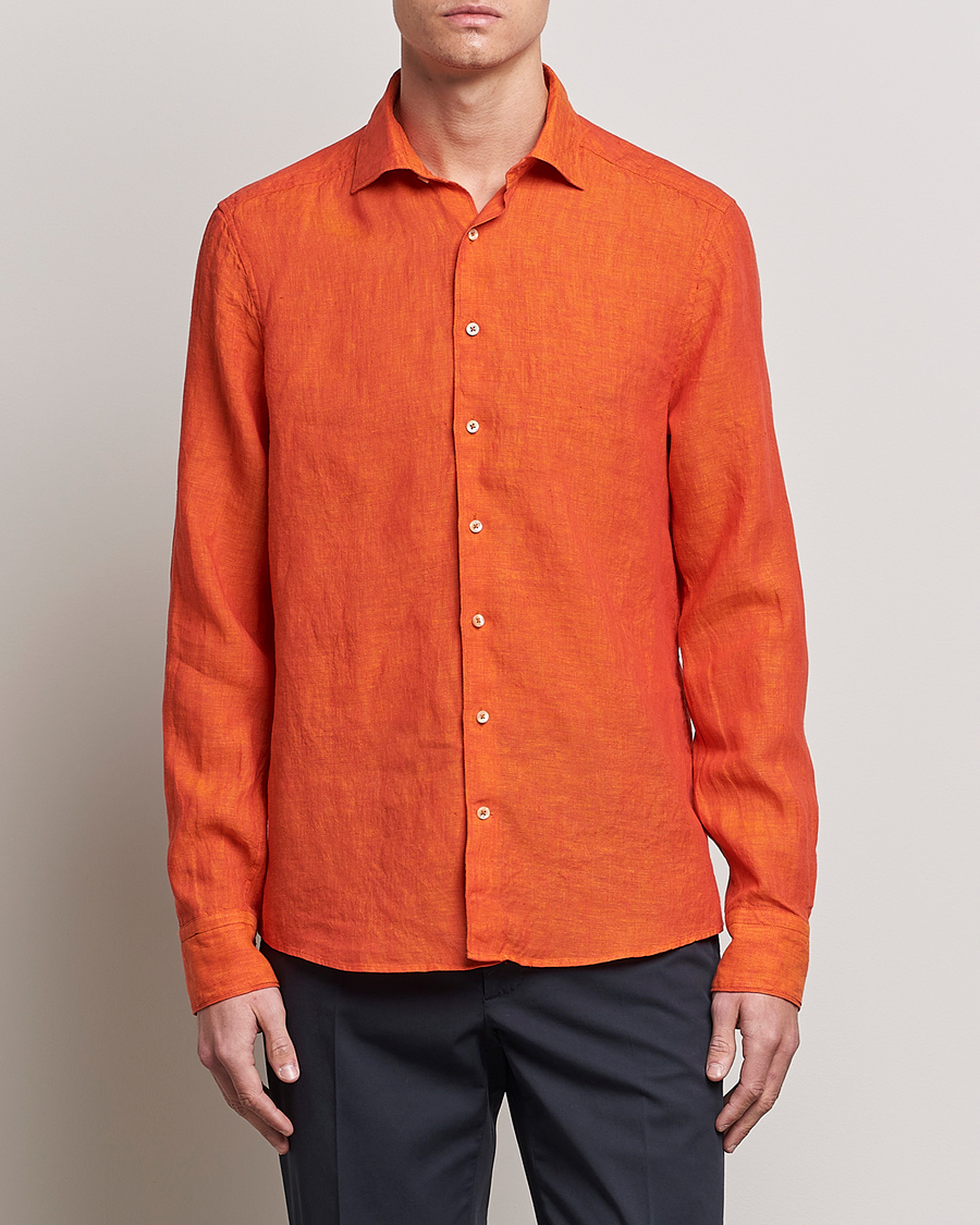 Homme | Chemises | Stenströms | Slimline Cut Away Linen Shirt Orange