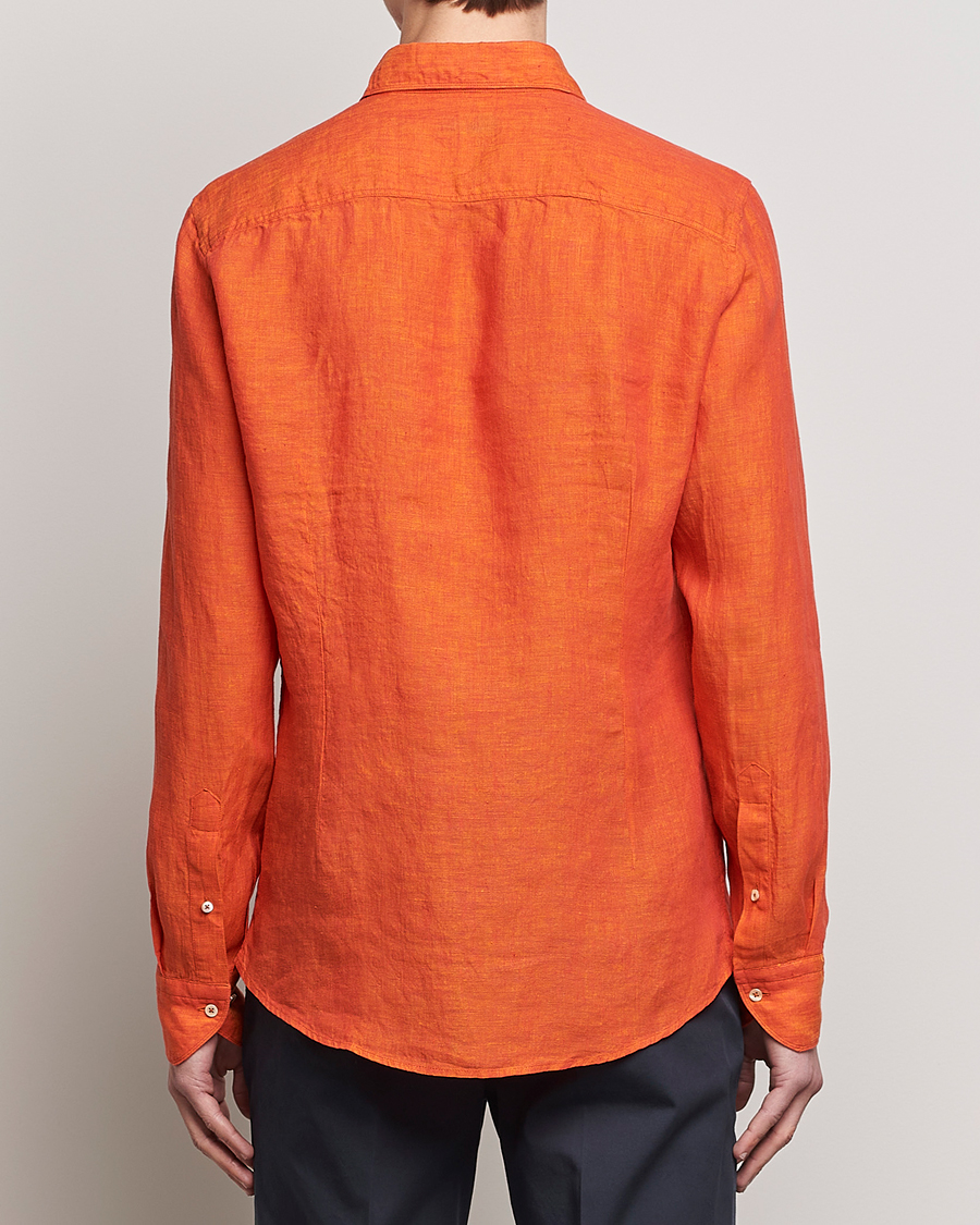 Homme | Chemises | Stenströms | Slimline Cut Away Linen Shirt Orange