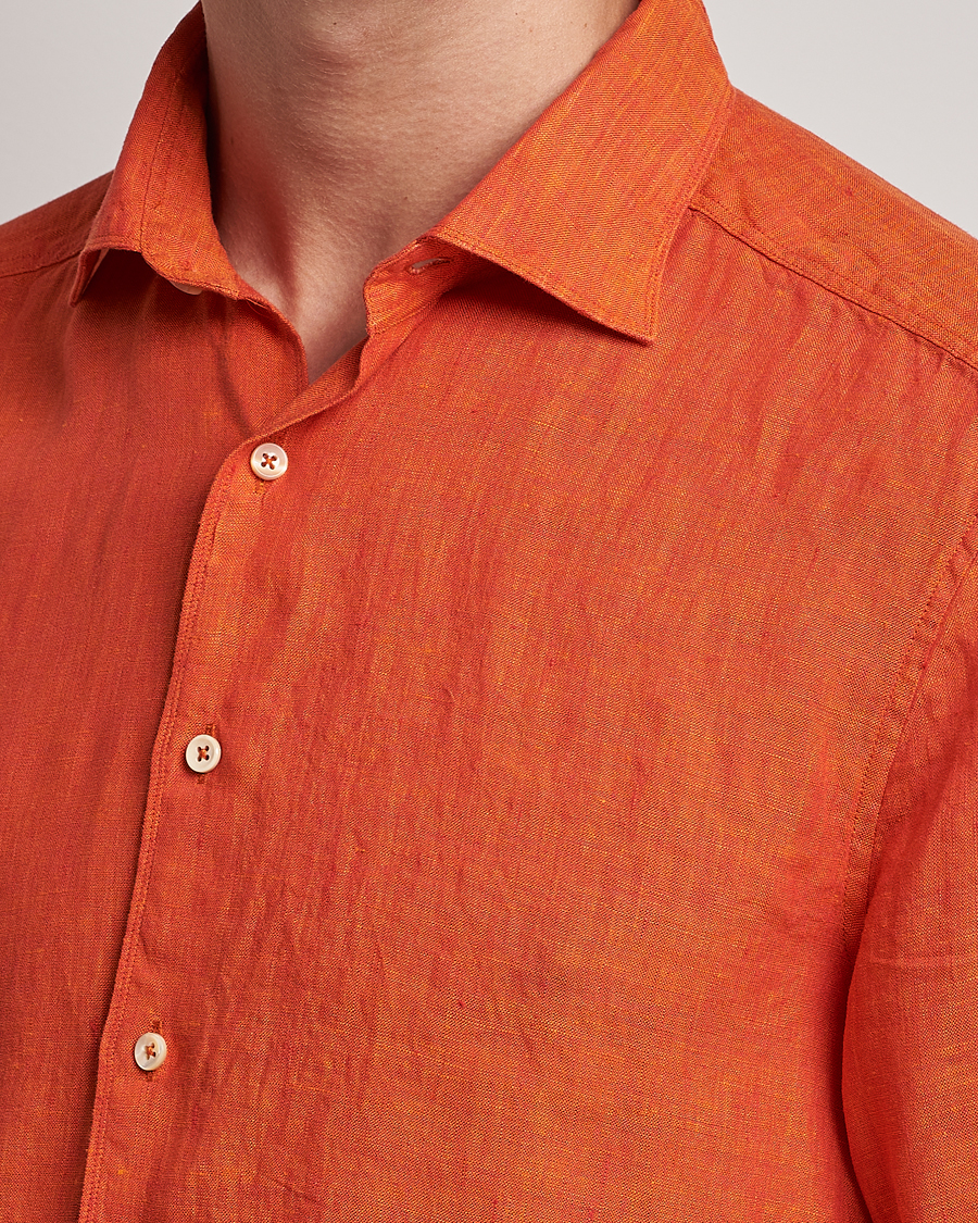 Homme | Chemises | Stenströms | Slimline Cut Away Linen Shirt Orange