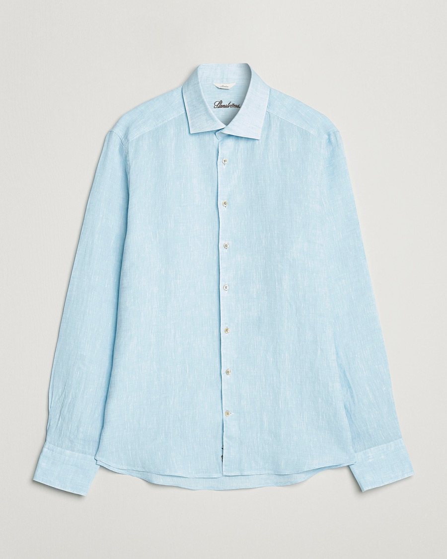 Homme | Chemises | Stenströms | Slimline Cut Away Linen Shirt Turqoise