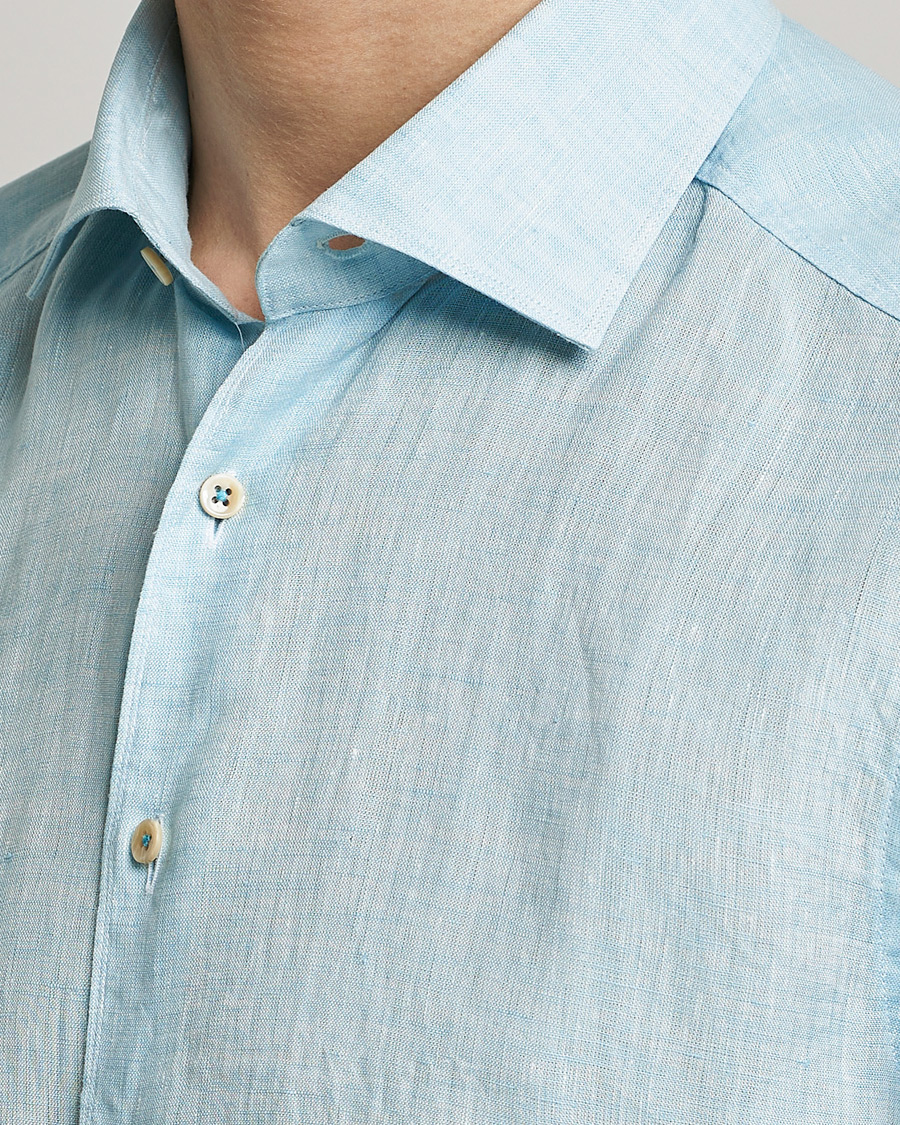 Homme | Chemises | Stenströms | Slimline Cut Away Linen Shirt Turqoise