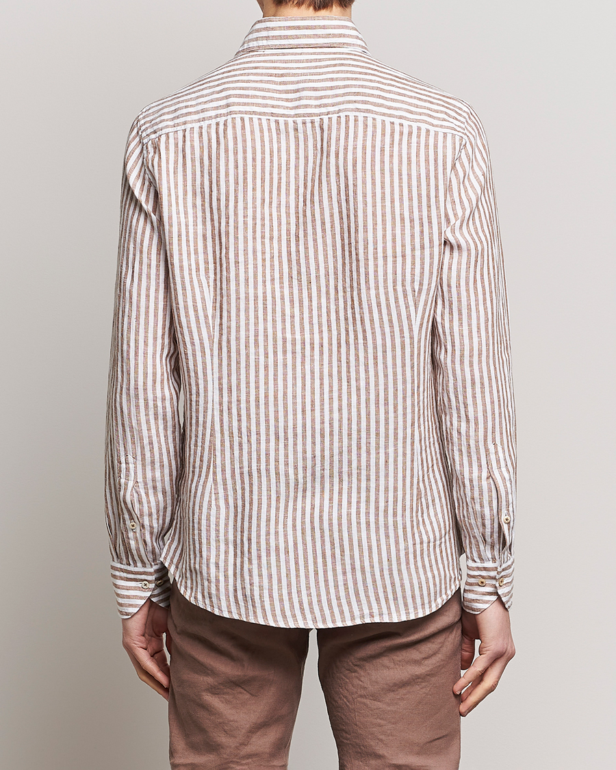 Homme | Chemises | Stenströms | Slimline Cut Away Striped Linen Shirt Brown