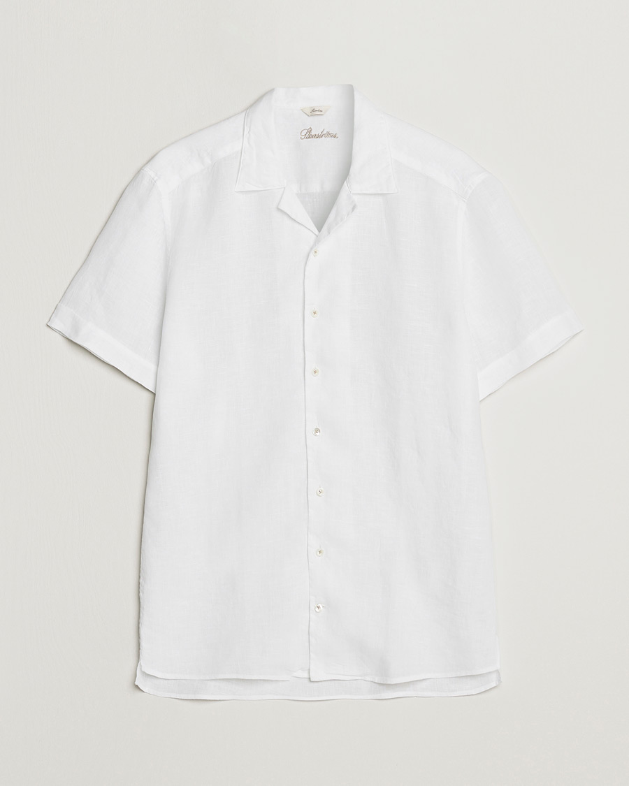 Homme | Chemises | Stenströms | Slimline Short Sleeve Resort Linen Shirt White