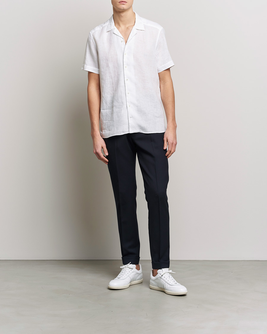 Homme | Chemises | Stenströms | Slimline Short Sleeve Resort Linen Shirt White