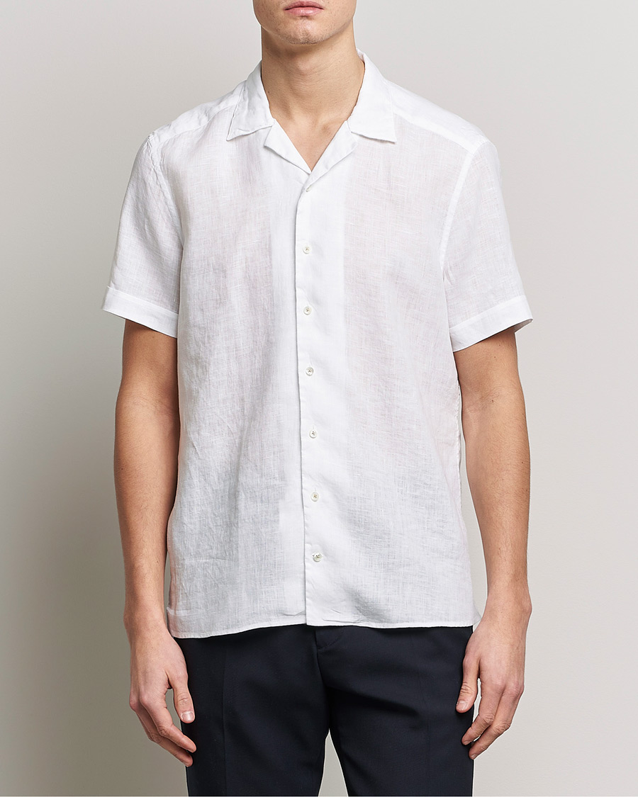 Homme | Chemises | Stenströms | Slimline Short Sleeve Resort Linen Shirt White