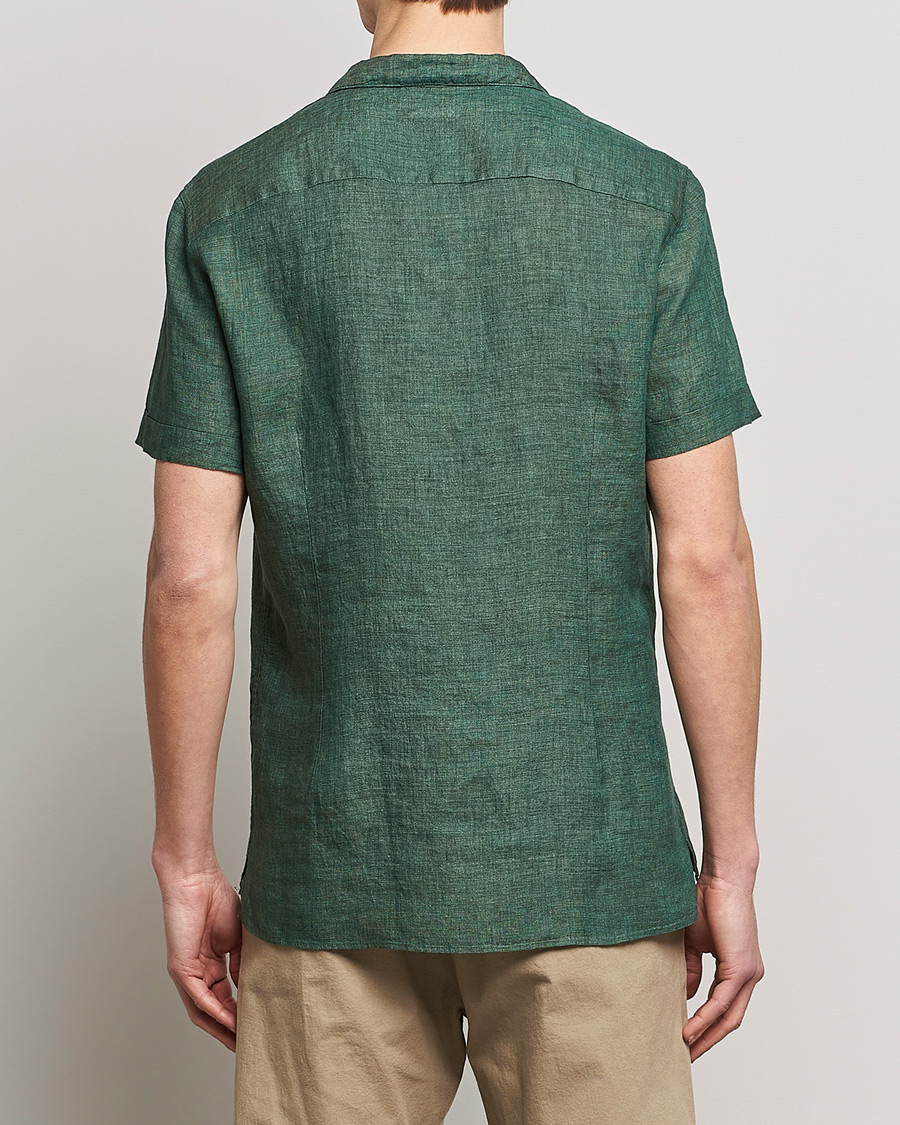 Homme | Chemises | Stenströms | Slimline Short Sleeve Resort Linen Shirt Dark Green