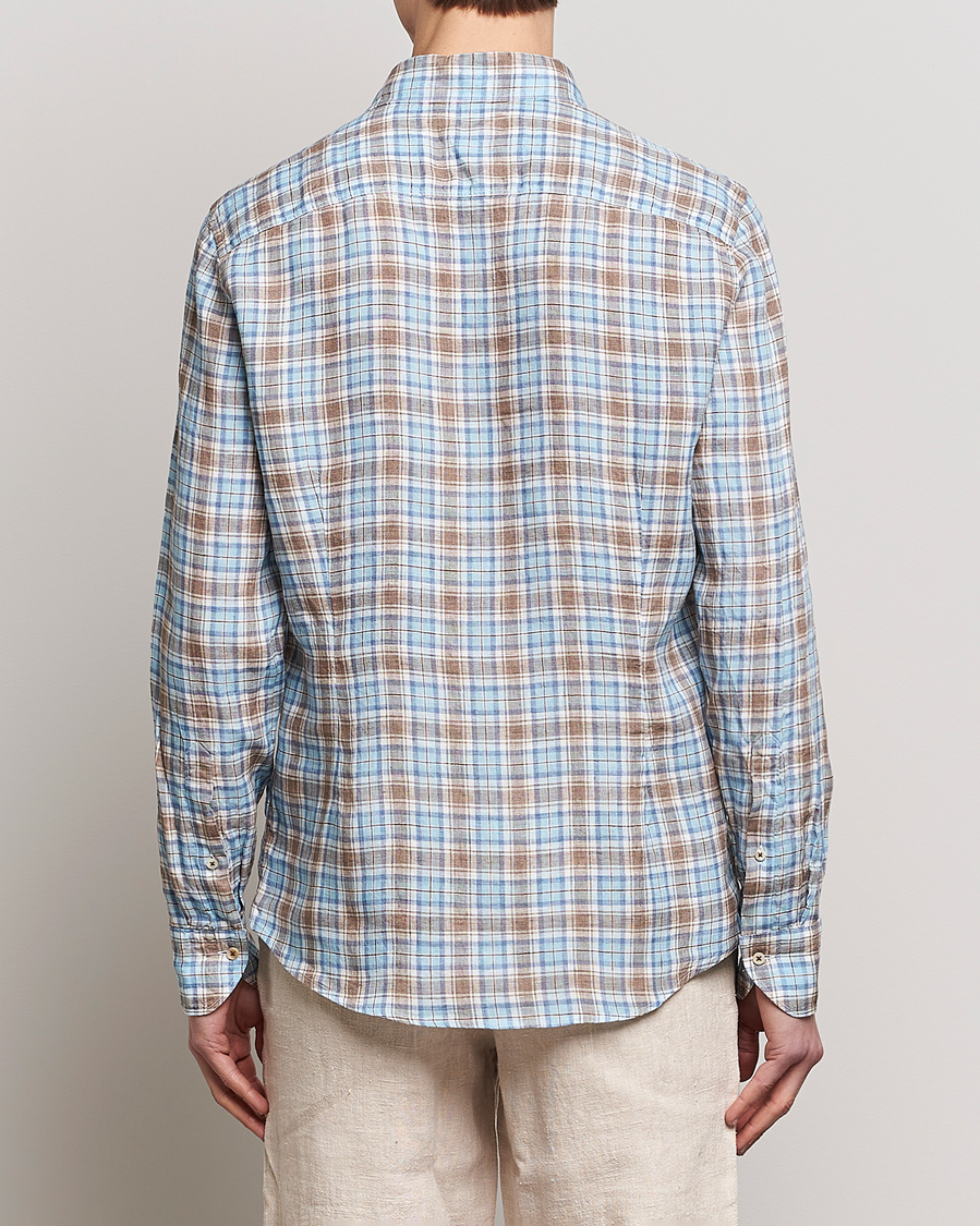Homme | Chemises | Stenströms | Slimline Cut Away Checked Linen Shirt Blue/Beige