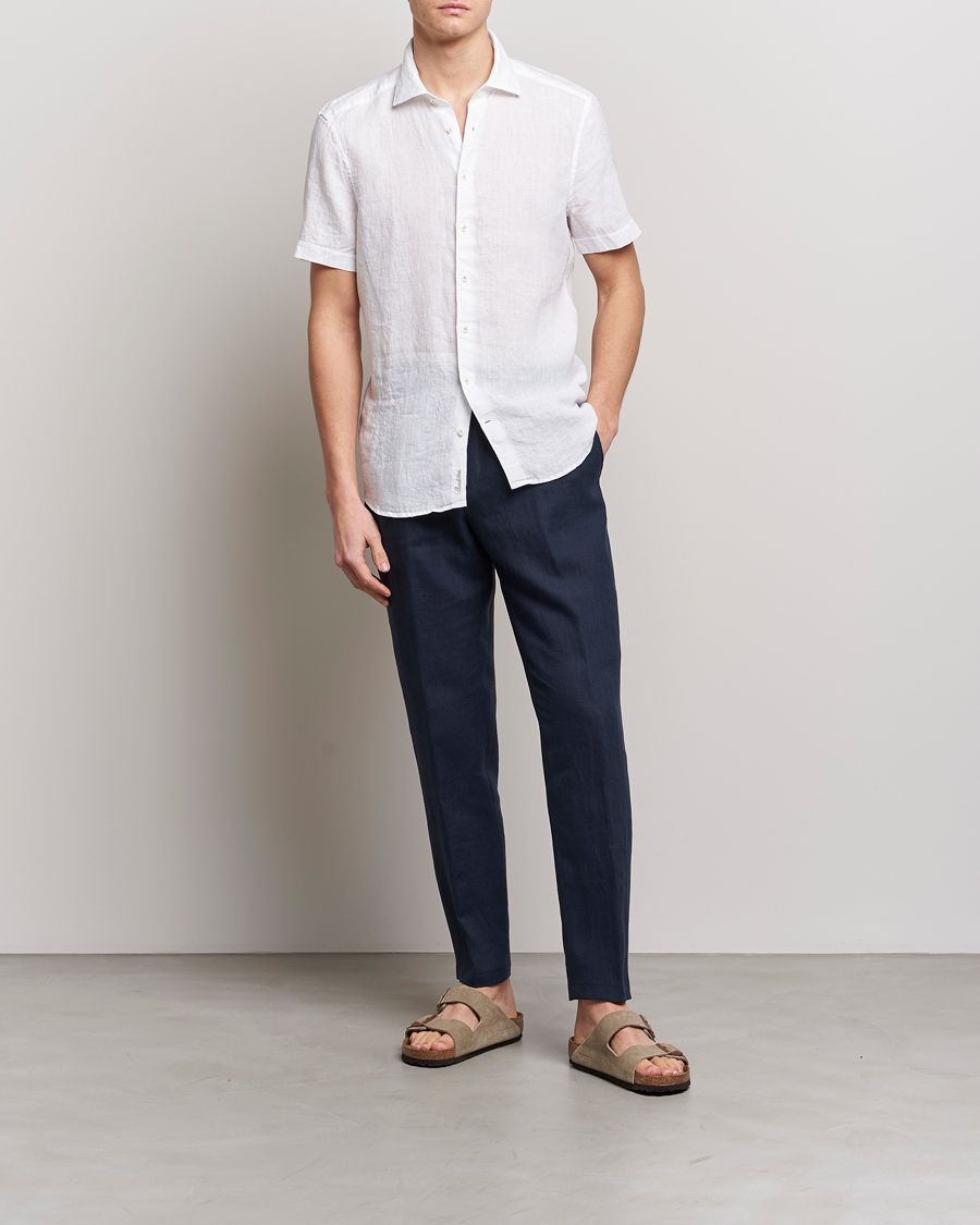 Homme | Chemises | Stenströms | Slimline Cut Away Short Sleeve Linen Shirt White