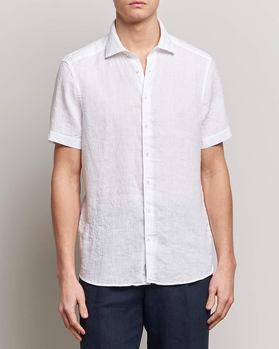 Homme | Chemises | Stenströms | Slimline Cut Away Short Sleeve Linen Shirt White