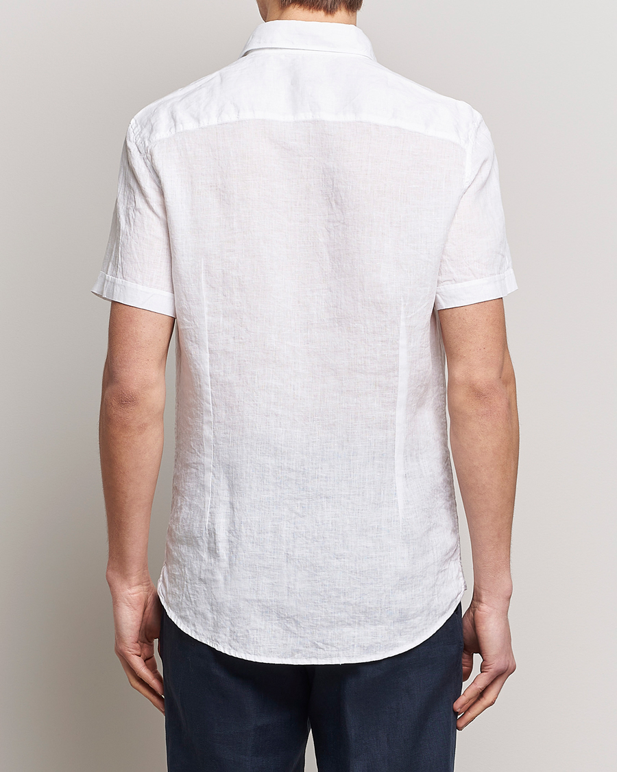 Homme | Chemises | Stenströms | Slimline Cut Away Short Sleeve Linen Shirt White