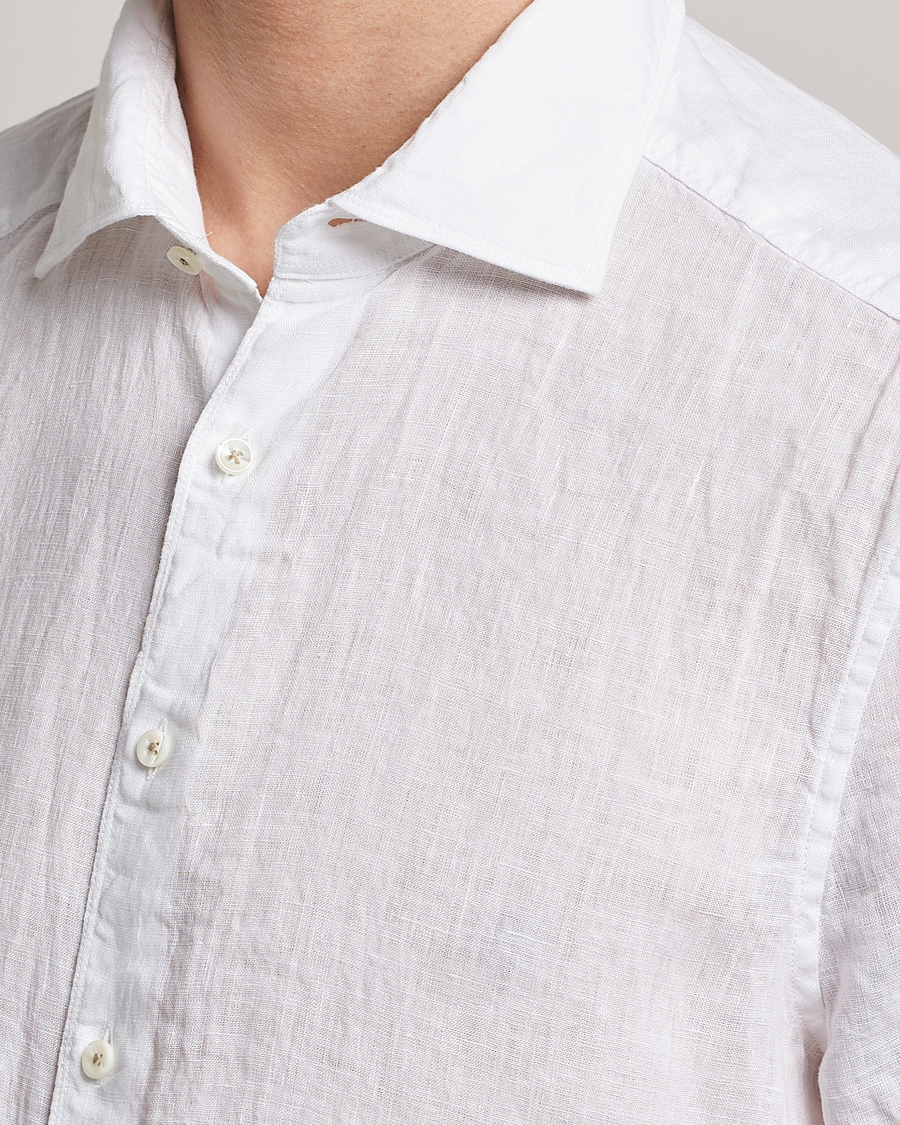 Homme | Chemises | Stenströms | Slimline Cut Away Short Sleeve Linen Shirt White