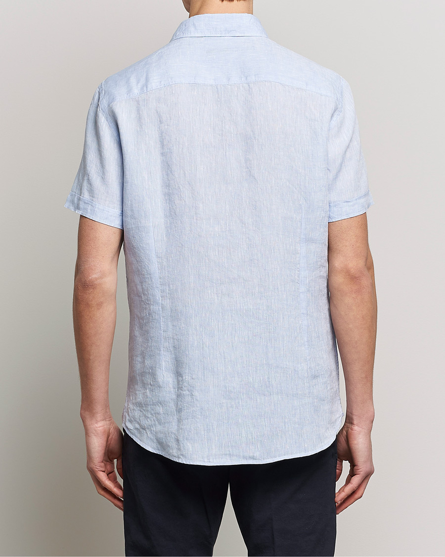 Homme | Chemises | Stenströms | Slimline Cut Away Short Sleeve Linen Shirt Light Blue