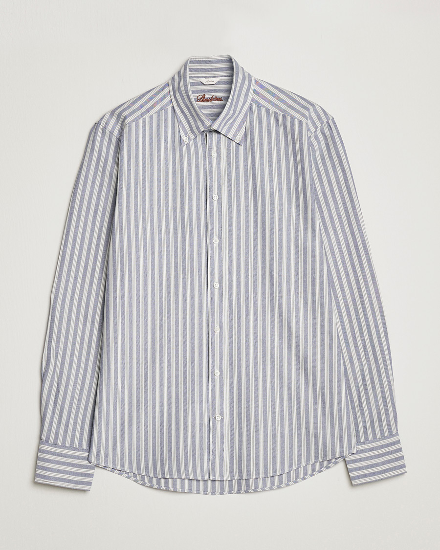 Homme | Chemises | Stenströms | Slimline Washed Striped Oxford Shirt Blue