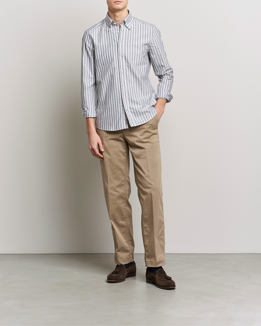 Homme | Chemises | Stenströms | Slimline Washed Striped Oxford Shirt Blue