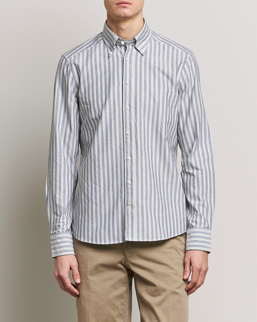 Homme | Chemises | Stenströms | Slimline Washed Striped Oxford Shirt Blue