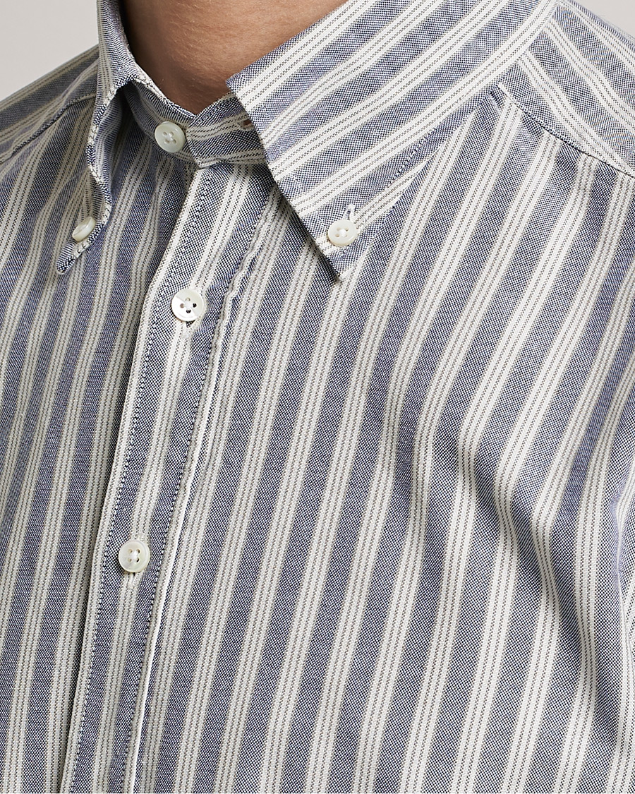 Homme | Chemises | Stenströms | Slimline Washed Striped Oxford Shirt Blue