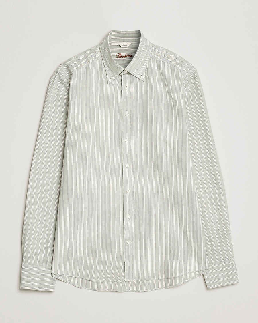 Homme | Chemises | Stenströms | Slimline Washed Striped Oxford Shirt  Pistachio