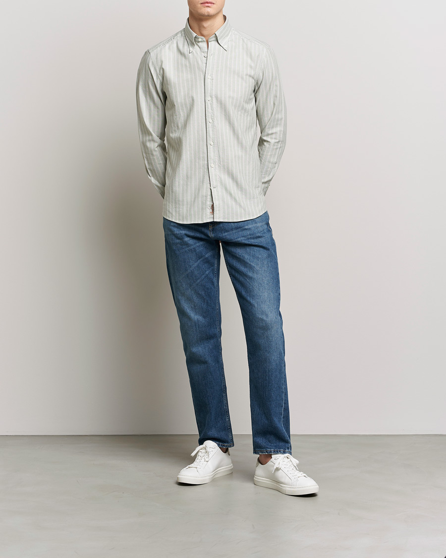 Homme | Chemises | Stenströms | Slimline Washed Striped Oxford Shirt  Pistachio