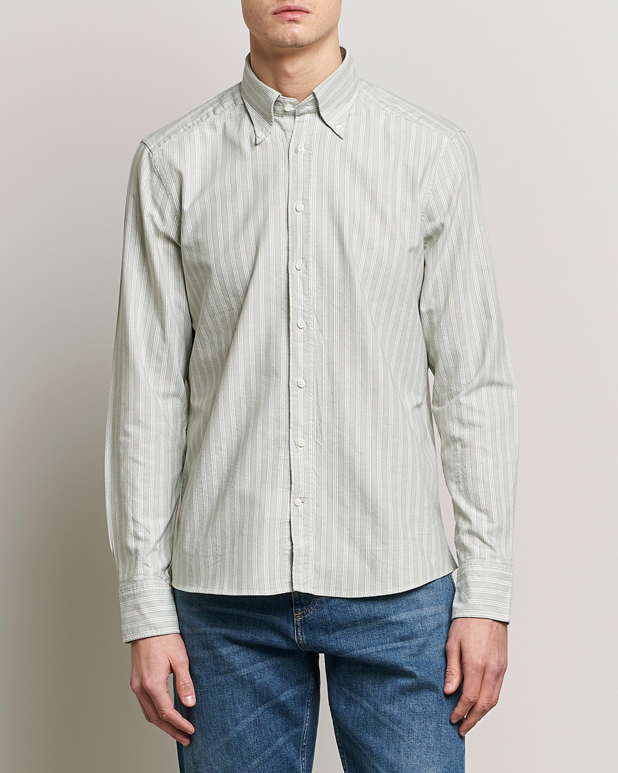 Homme | Chemises | Stenströms | Slimline Washed Striped Oxford Shirt  Pistachio