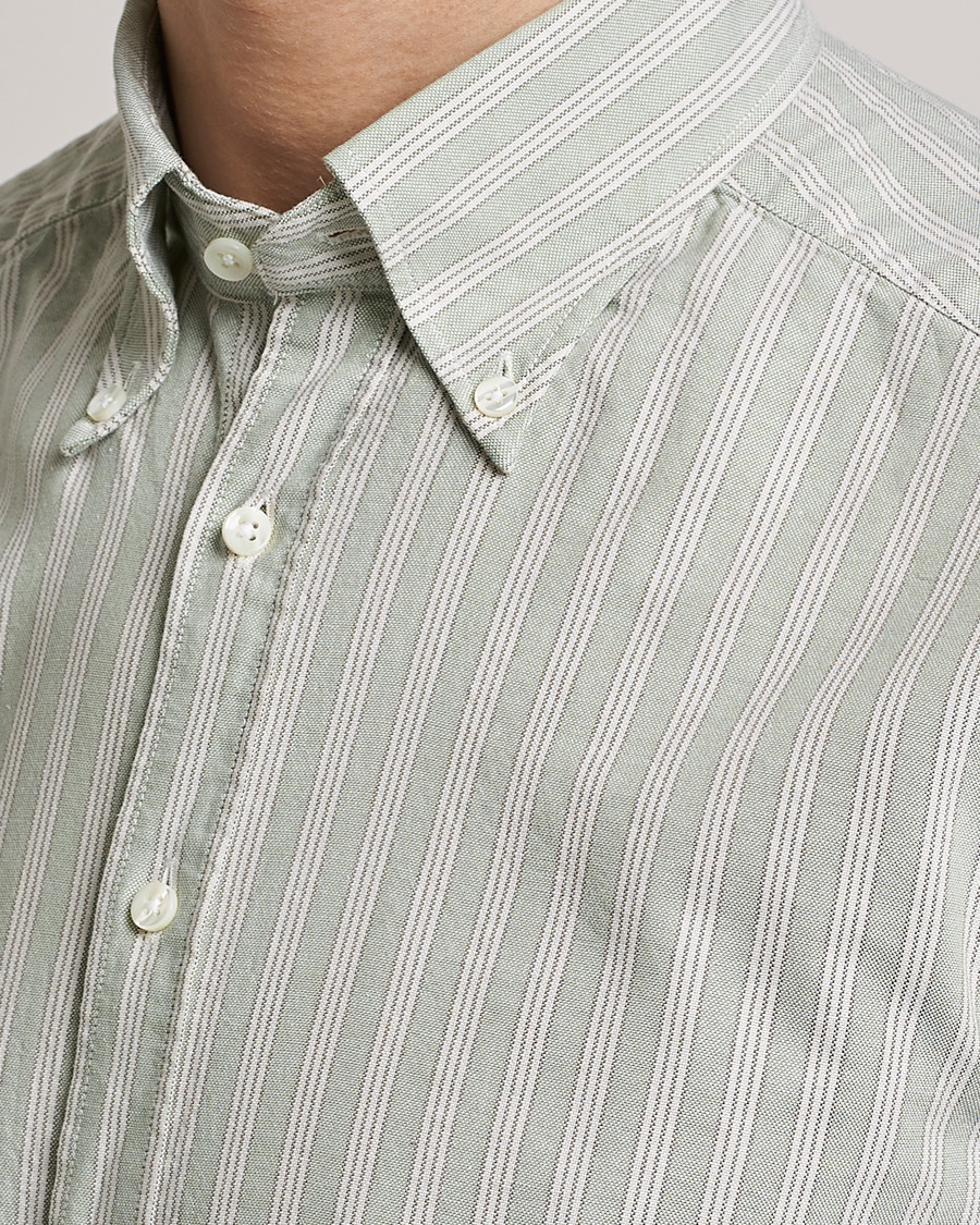 Homme | Chemises | Stenströms | Slimline Washed Striped Oxford Shirt  Pistachio