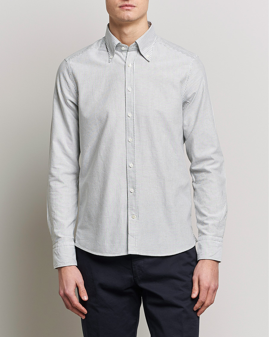 Homme | Chemises | Stenströms | Slimline Washed Striped Oxford Shirt Green